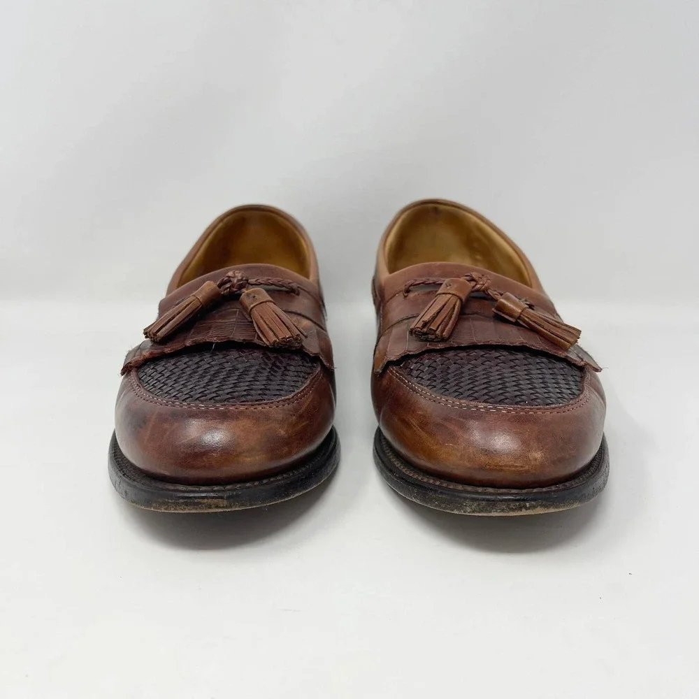 Allen Edmonds Cody Tassel Loafers Mens‎ 11 Brown Leather Woven Basketweave 1849